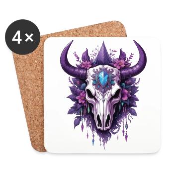Bull Skull Spiritual Mandala Feather Dream Catcher - Coasters (set of 4) - white - Front