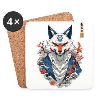 Kitsune Fox Spirit Esthétique Yokai Japon Art - Dessous de verre (lot de 4) - blanc - Devant