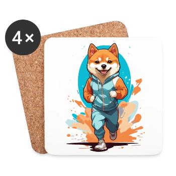 Shiba Dog Streetwear Jogging Aesthetic Style - Coasters (set of 4) - white - Front