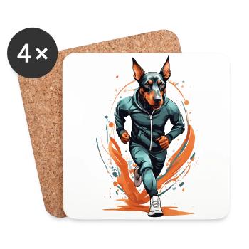 Doberman dog streetwear jogging aesthetic - Coasters (set of 4) - white - Front