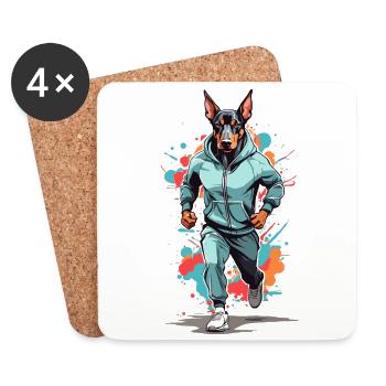 Doberman dog streetwear jogging aesthetic - Coasters (set of 4) - white - Front