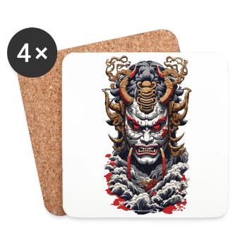 Aesthetic Yokai Oni Ukiyo-E Vintage Japan - Coasters (set of 4) - white - Front