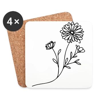 Margeritenzauber: Filigrane Blüten in Linienkunst - Untersetzer (4er-Set) - Weiß - Vorne