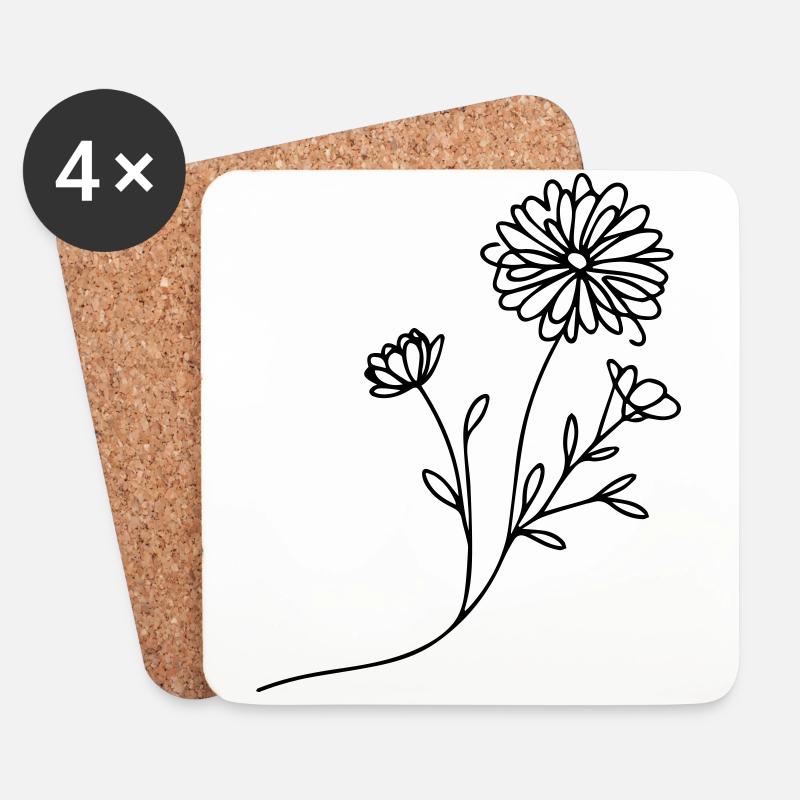 Margeritenzauber: Filigrane Blüten in Linienkunst - Untersetzer (4er-Set) - Weiß