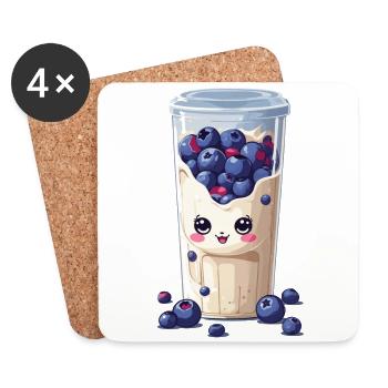 Blaubeeren Niedlicher Milchshake Kawaii Spaß - Untersetzer (4er-Set) - Weiß - Vorne