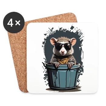 Coole Beutelratte Lustige Mülltonnen Bewohner - Untersetzer (4er-Set) - Weiß - Vorne