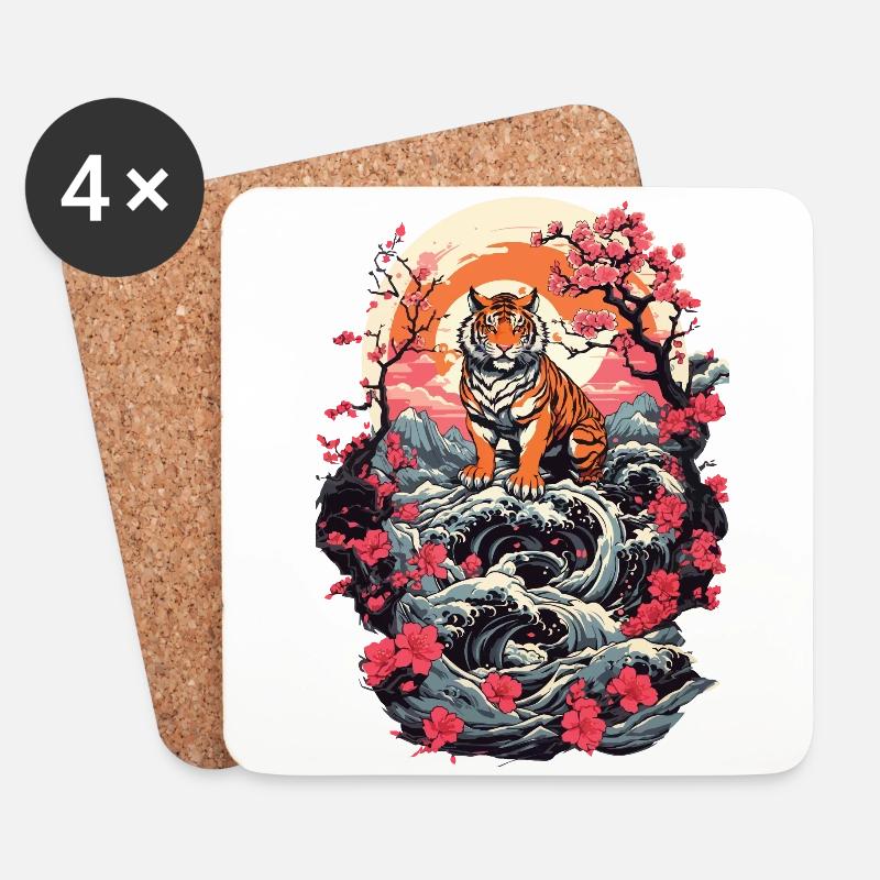 Asiatischer Tiger Niedliche Katze Katzen Style - Untersetzer (4er-Set) - Weiß