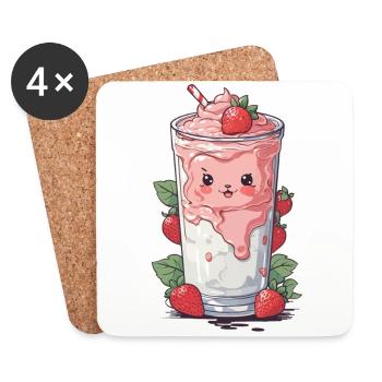 Fraises Mignon Milkshake Kawaii Fun - Dessous de verre (lot de 4) - blanc - Devant