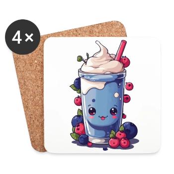 Beeren Milchshake Spaß Kawaii Anime Design - Untersetzer (4er-Set) - Weiß - Vorne