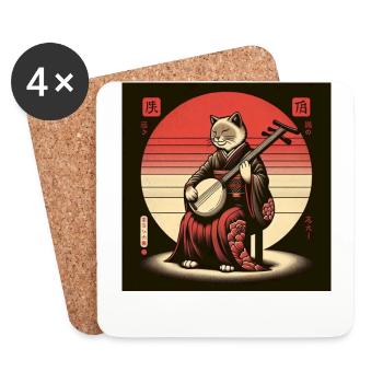 Coucher de soleil musicien Papyrus rouleau japonais - Dessous de verre (lot de 4) - blanc - Devant