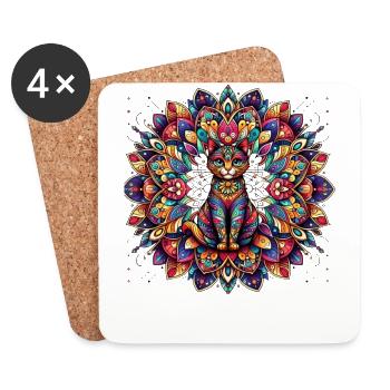 Barocke Kunst Vintage Kätzchen Lover Mandala - Untersetzer (4er-Set) - Weiß - Vorne