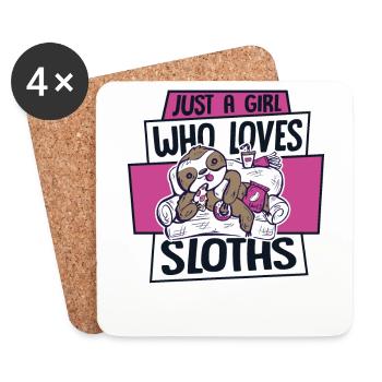 Girl Who Loves Sloths Pilosa Folivora - Coasters (set of 4) - white - Front