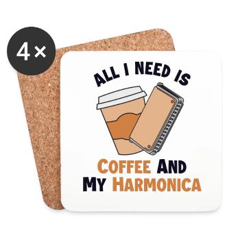 Le café et ma harpe à bouche harmoniciste harmoniciste - Dessous de verre (lot de 4) - blanc - Devant