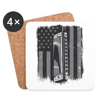 Harmonica drapeau américain harmonique bouche harpe - Dessous de verre (lot de 4) - blanc - Devant
