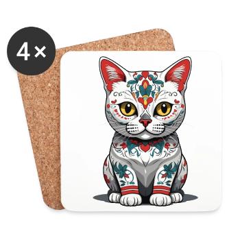 Cat Iconic Sugar Skull Mexico Streetwear - Coasters (set of 4) - white - Front