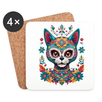 Sugar Skull Cat Aesthetic Mexico Streetwear - Coasters (set of 4) - white - Front
