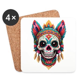 Esthétique emblématique du chat Sugar Skull Mexico - Dessous de verre (lot de 4) - blanc - Devant