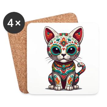 Cat Mexico Sugar Skull Iconic Streetwear - Coasters (set of 4) - white - Front