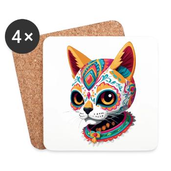 Sugar Skull Cat Vacances mexicaines - Dessous de verre (lot de 4) - blanc - Devant