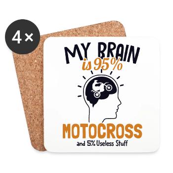 Mon cerveau est à 95% Motocross Supermoto Moto - Dessous de verre (lot de 4) - blanc - Devant