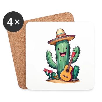 Cactus Mariachi Guitariste Cinco De Mayo - Dessous de verre (lot de 4) - blanc - Devant