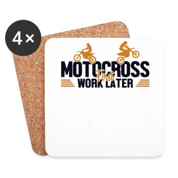 Motocross First Work Later Supermoto Motorcycle - Coasters (set of 4) - white - Front