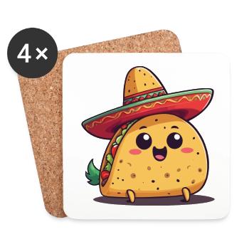 Kawaii Taco Tacos Mexicains Cinco De Mayo - Dessous de verre (lot de 4) - blanc - Devant