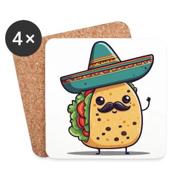 Friandises mexicaines amusantes Kawaii Taco - Dessous de verre (lot de 4) - blanc - Devant