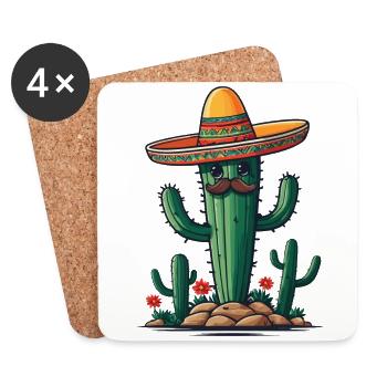 Cactus Fiesta Cactus avec Sombrero Funny Design - Dessous de verre (lot de 4) - blanc - Devant