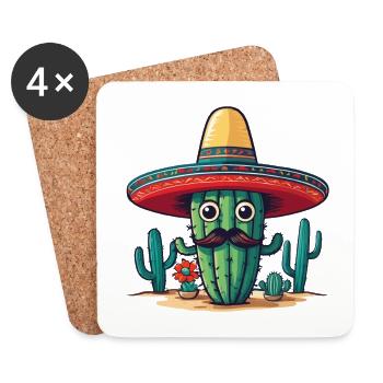 Cactus Fiesta Cactus avec Sombrero Cinco de Mayo - Dessous de verre (lot de 4) - blanc - Devant