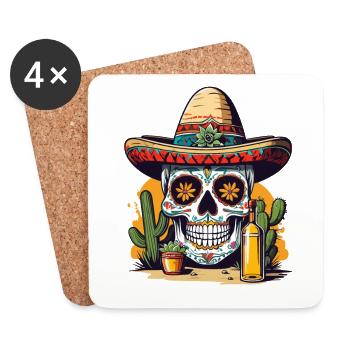 Sugar Skull Célébration de la boisson emblématique du Mexique - Dessous de verre (lot de 4) - blanc - Devant