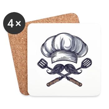 Avec une moustache et une croix : un chef cuisinier - Dessous de verre (lot de 4) - blanc - Devant