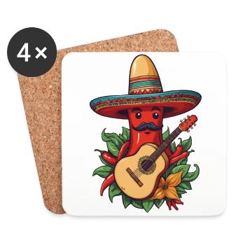Chili Mariachi Guitar Player Mexico Fiesta - Coasters (set of 4) - white - Front