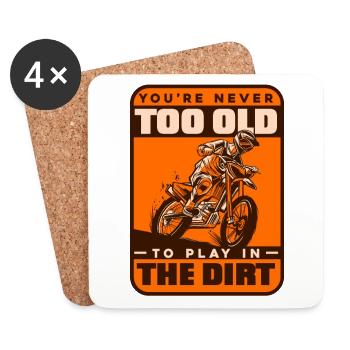 Never Too Old To Play In Dirt Motorcycle Racing - Coasters (set of 4) - white - Front
