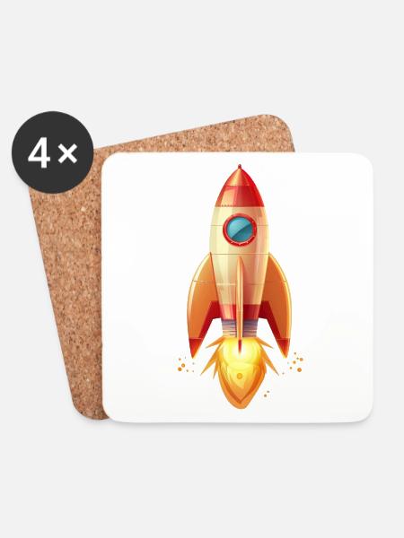 Lancements de fusées rétro en illustration bidimensionnelle - Dessous de verre (lot de 4) - blanc