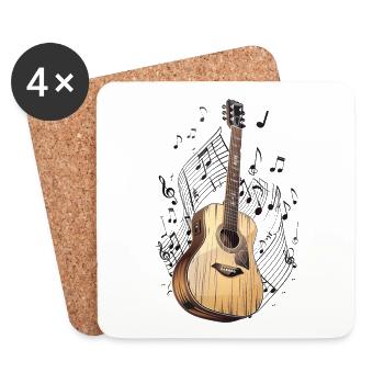 Stilisierte Akustikgitarre umgeben von Musiknoten - Untersetzer (4er-Set) - Weiß - Vorne