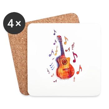 Stilisierte Akustikgitarre umgeben von Musiknoten - Untersetzer (4er-Set) - Weiß - Vorne