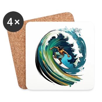 Surfer on a big wave in a 2D illustration - Coasters (set of 4) - white - Front