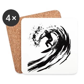 Surfer riding a huge wave in a 2 - Coasters (set of 4) - white - Front