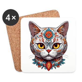 Iconique Sugar Skull & Cat Mexico Streetwear - Dessous de verre (lot de 4) - blanc - Devant