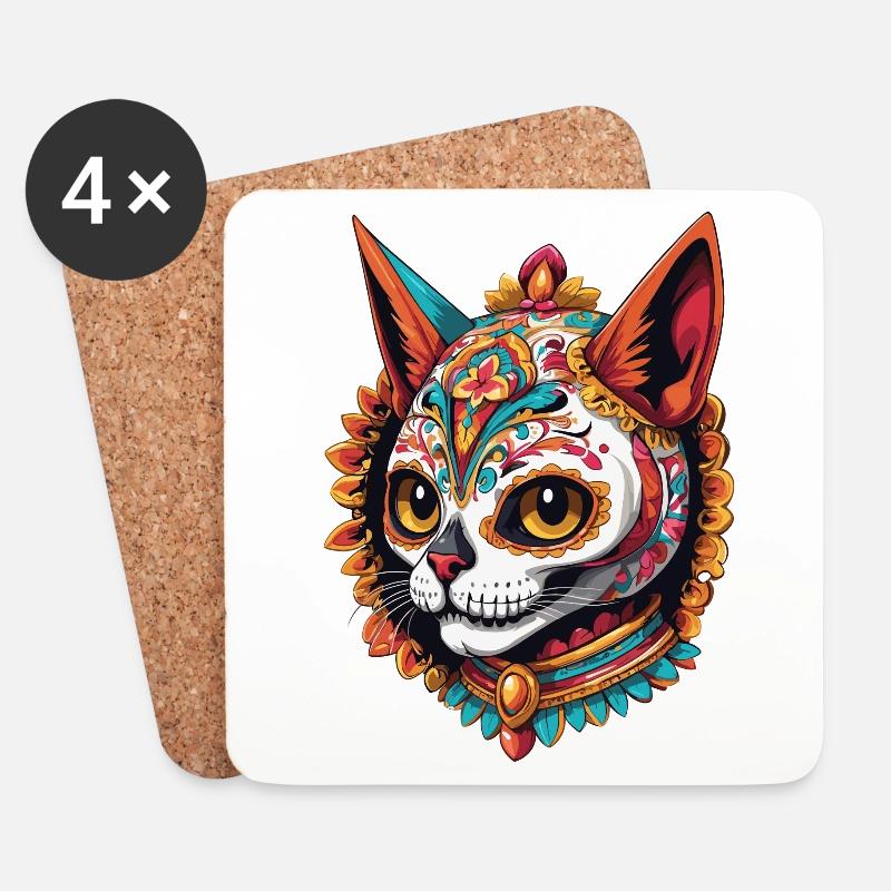 Katze Mexiko Zuckerschädel Dia De Muertos Design - Untersetzer (4er-Set) - Weiß