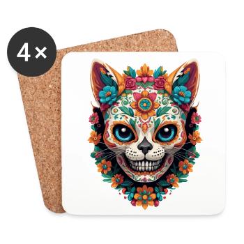 Sugar Skull Cat Mexico Streetwear Design - Coasters (set of 4) - white - Front