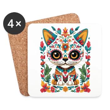 Chat Kawaii Iconique Sugar Skull Streetwear - Dessous de verre (lot de 4) - blanc - Devant