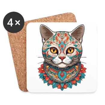 Sugar Skull Mexico Cat Aesthetic Design - Coasters (set of 4) - white - Front
