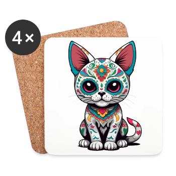 Iconic Sugar Skull Mexico Cat Design - Coasters (set of 4) - white - Front