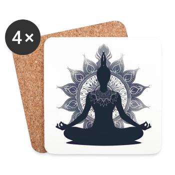 Serenes Yoga-Pose-Silhouette mit Mandala - Untersetzer (4er-Set) - Weiß - Vorne