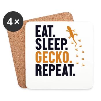 Manger Sommeil Gecko Répéter Gekkota Lézard à crête - Dessous de verre (lot de 4) - blanc - Devant