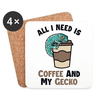 Kaffee und meine Gecko-Eidechse Gekkota Schopf - Untersetzer (4er-Set) - Weiß - Vorne