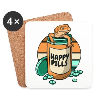 Happy Pills lézard Gekkota Gecko léopard à crête - Dessous de verre (lot de 4) - blanc - Devant