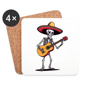 Mexican Mariachi Guitar Skeleton Fiesta - Coasters (set of 4) - white - Front